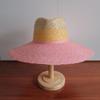 Spring and Summer New Hand-woven Straw Splicing Pink Big-brimmed Straw Hat Outdoor Sunscreen Sunshade Straw Hat Beach