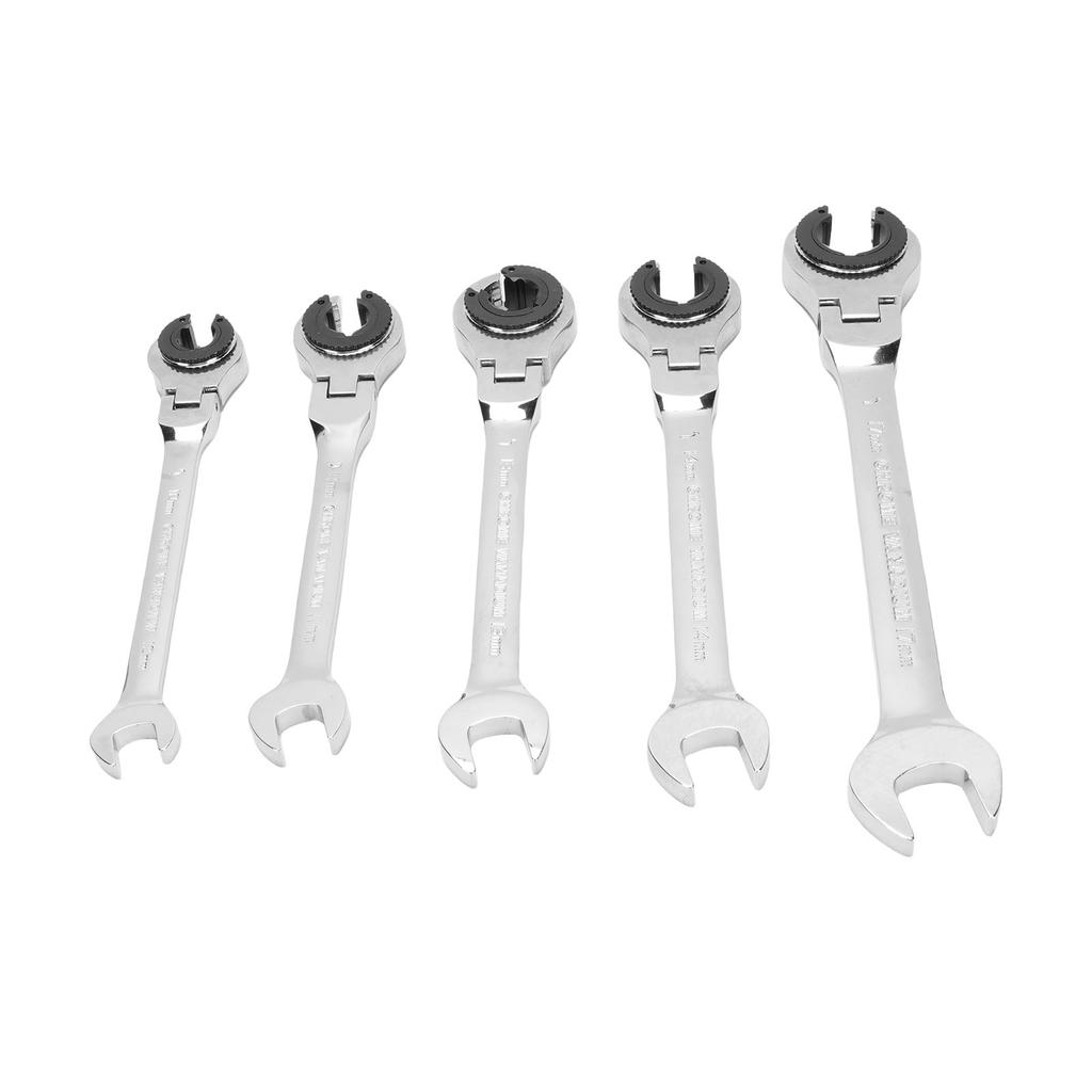 5PCS Double End Open Wrenches Flexible Head Ratchet Wrench Set for Air Conditioning Brake Line 10mm 11mm 13mm 14mm 17mm