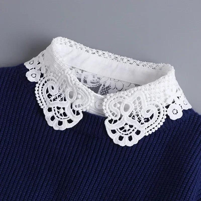 Hollow Lace Chiffon Doll Cotton Fake Collar Blouse Sweater Detachable Shirt Collar False Collar Lapel Women Top Collars Decor