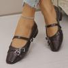 Spring and Autumn New Fashion High Heels Square Head Thick Heel Shallow Mouth One-word Buckle Casual Large Size Single Shoes Women