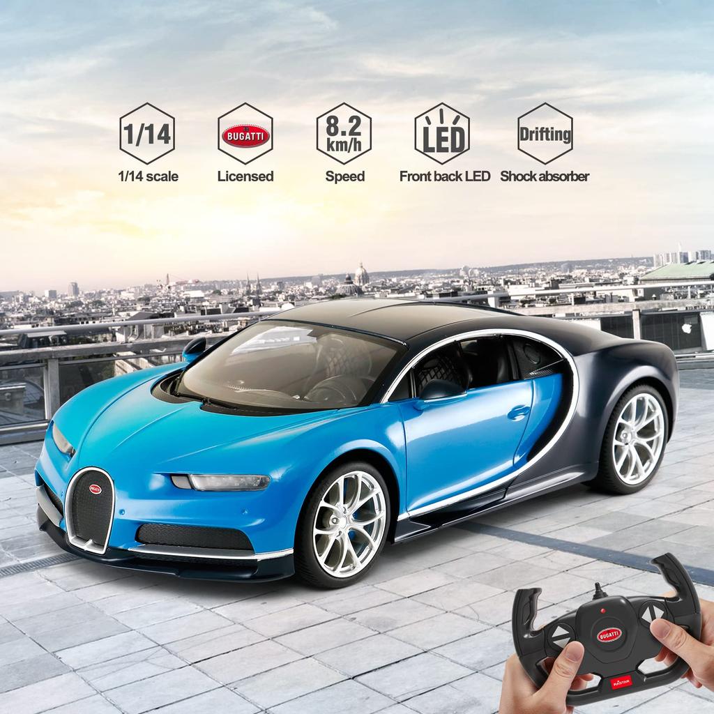 RASTAR 114 Scale Bugatti Chiron RC Model Car with LED Lights, Blue, 32.415.68.9 Cm