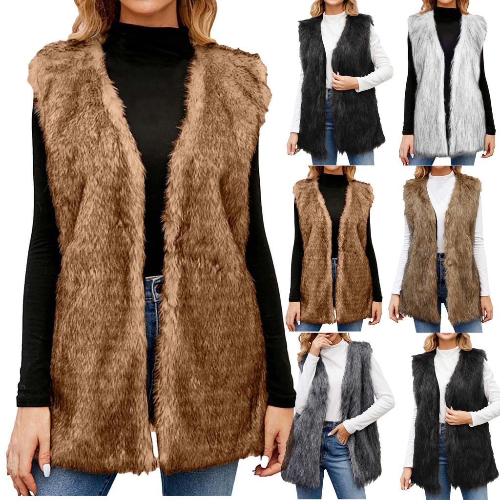 Женский топ-жилет с V-образным вырезом, пальто-жилет из искусственного материала