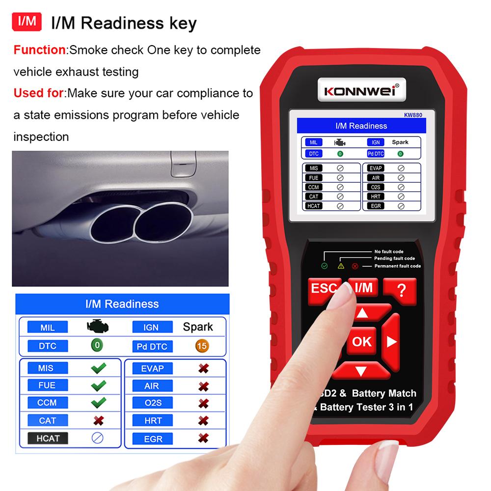 KONNWEI KW880 12 В автомобильный тестер-анализатор аккумулятора, автоматический диагностический инструмент, 3 в 1 автомобильный сканер OBD2, считыватель кодов