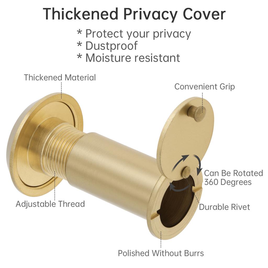 Solid Brass 16mm Door Peephole 200 Degree HD Lens Privacy Cover Titanium Drill Bit Heavy Duty Universal 35-55mm Door
