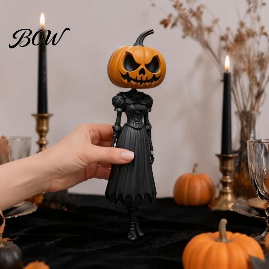 Resin Fall Table Decor Pumpkin Witch Figurine, Spooky Halloween Statue with Lantern, Seasonal Farmhouse Vintage Gothic for Tabletop Mantel Shelf