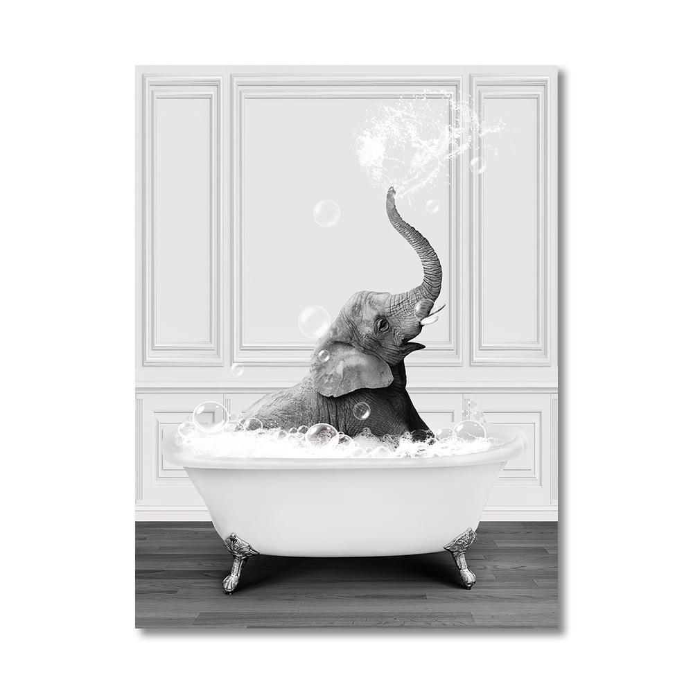 Забавные животные Настенное искусство Постеры Принты Купающийся жираф Пингвин Слон Зебра Холст Живопись Картина для Ванной Комнаты Комнаты Домашний Декор