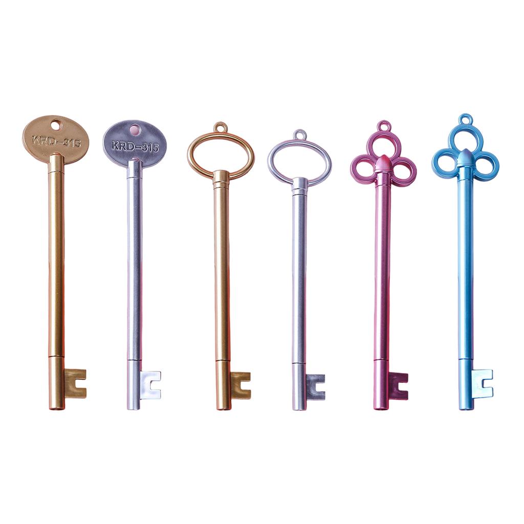 6Pcs Vintage Key Shaped Gel Ink Pen 0.38MM Needle Tip Smooth To Write Novelty Gel Pen Stocking Fillers for Student
