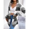 Autumn and Winter Women's Cardigan Sweater Bump Color Striped Lantern Sleeves Casual Cardigan Sweater Jacket Tops