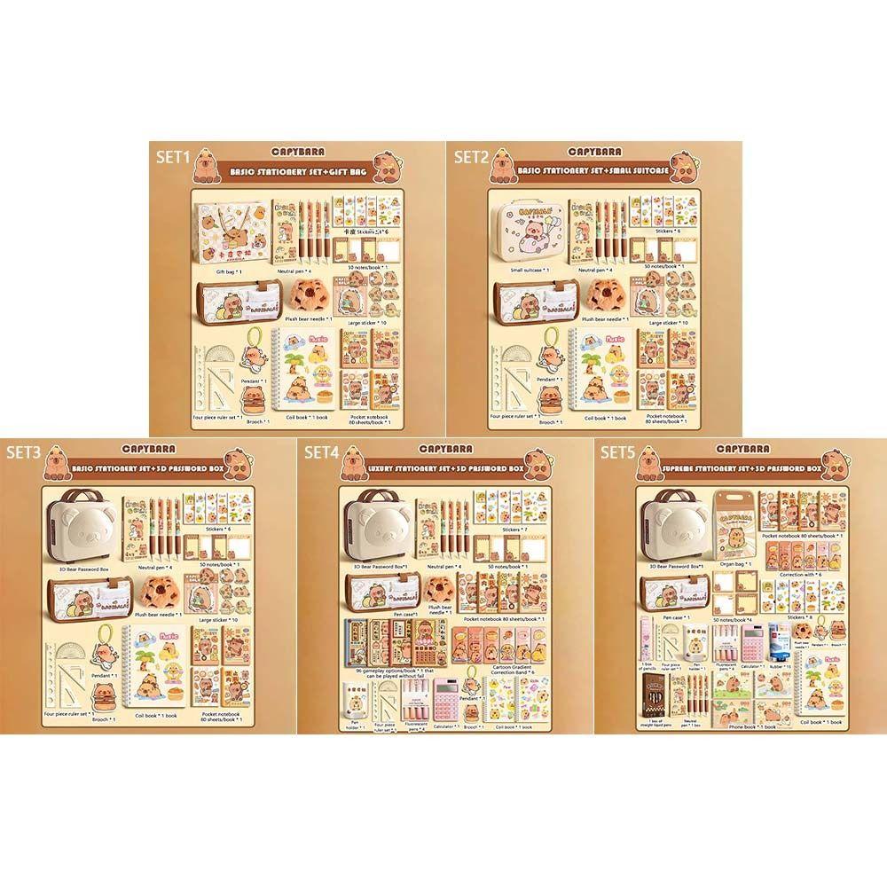 Kawaii Back-to-School Supplies Cute Gift Bag for Students Trendy Capybara Stationery Set