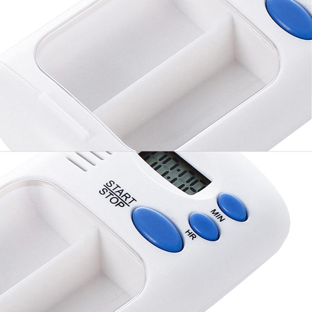 Portable Mini Pill Box Timer with LCD Digital Electric Alarm Medicine Pill Case 2 Grids White Color Two Drawers Divided