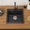 45x45cm Évier de Cuisine en granit a poser noir anthracite+Froide Robinet Noir