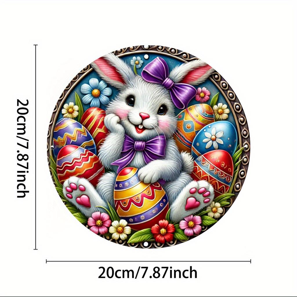 Wooden Vintage Easter Wreath Tin Sign - Round, Nostalgic Wall Decor for Door, Wall, Home, Room, Farmhouse, Street, Shop, Garage, Garden, and Coffee