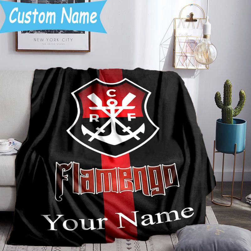 Custom Name FLAMENGO Shield Emblem Flannel Blanket, Use for Birthday/Holiday Gift, Soft Blanket for Sofa/Bed/Camping/Office, Home Decor