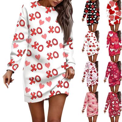 Женское повседневное платье с круглым вырезом и длинными рукавами на День святого Валентина для пар