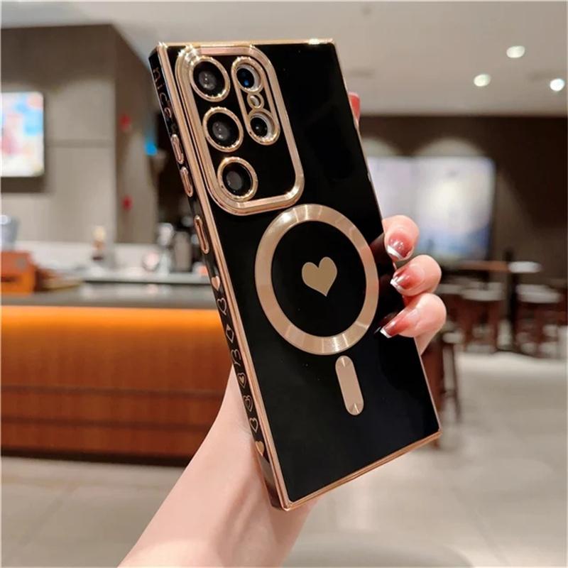 Для Samsung Galaxy S23 Ultra Luxury Magsafe, милый магнитный квадратный чехол с покрытием для Samsung S21 S22 S23 Plus, защитный чехол для объектива