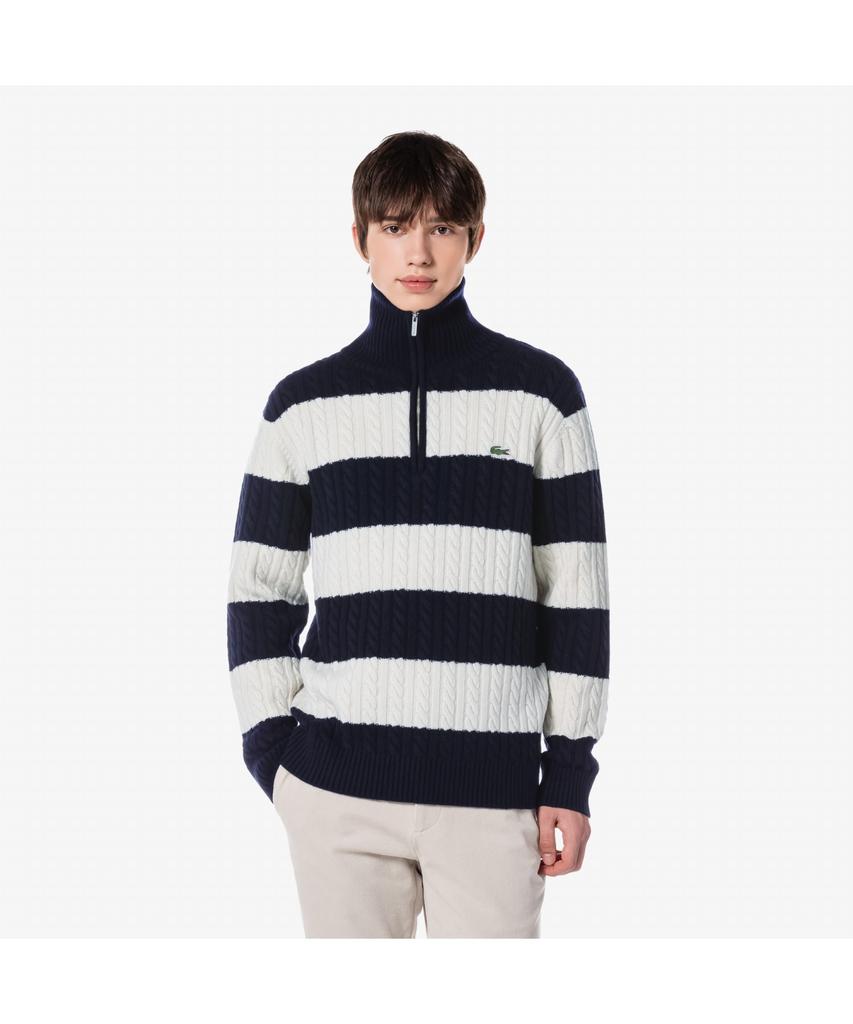 LACOSTE Men'S Cable Half-Zip Wide Collar Pullover Ah301E-54N Xfj