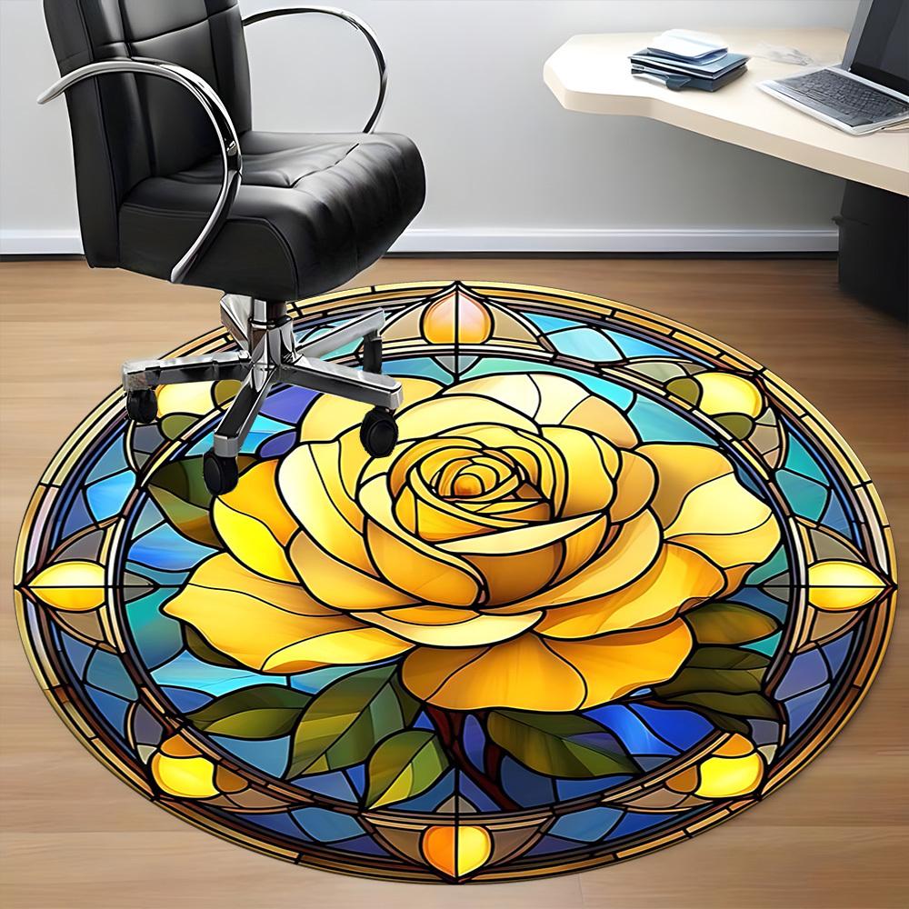 1pc Rose Window Office Round Area Rug,  Mat Suitable For Office, Under Office Chairs Bedroom Living Room Home Decor, Room Deco