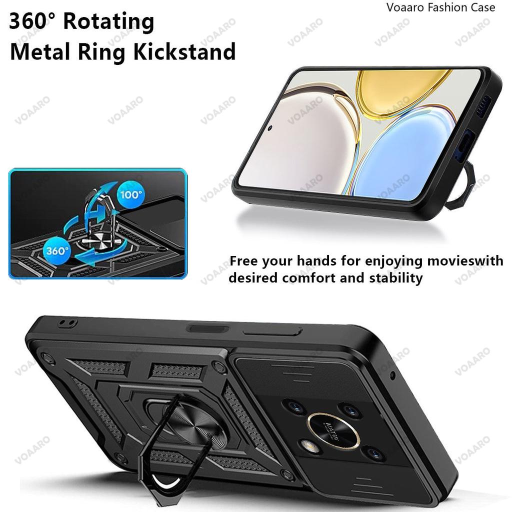 Slide Lens Protect Funda For Honor Y90 4G Case For Honor X9 X30 Y90 Y70 Plus Magic 4 Lite case Magnetic Ring Stand Holder Cover