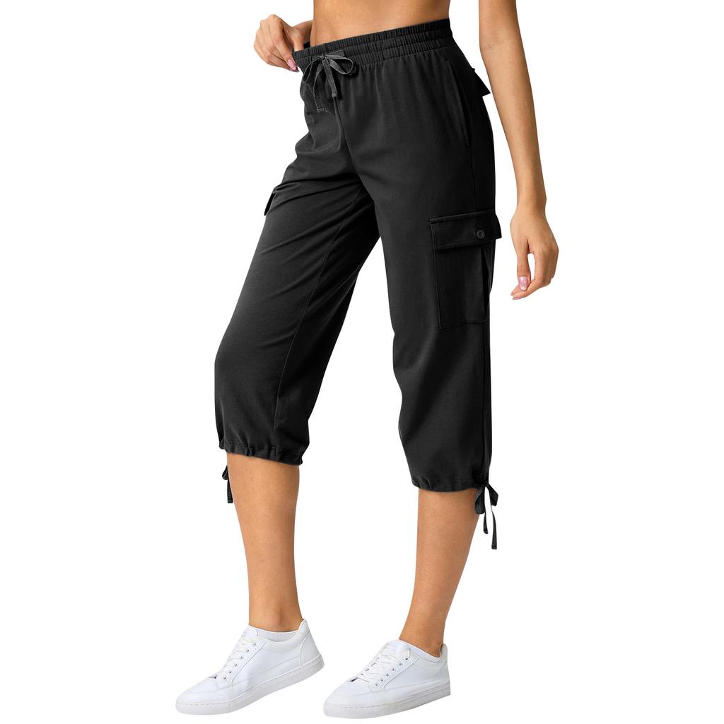 Womens Cotton Cargo Capris With 6 Pockets Lightweight Outdoor Travel Casual Comfy Summer Pants