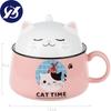 Ceramic Cute Cartoon Instant Noodle Bowl with Lid and Handle Creative Large Capacity Office Fruit Bowl Tableware