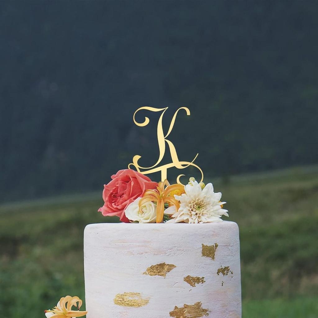 Топпер для торта с первой буквой K, монограмма, акриловый топпер для кексов, забавные аксессуары для торта для украшения свадебной годовщины, дня рождения, вечеринки, зеркальное золото
