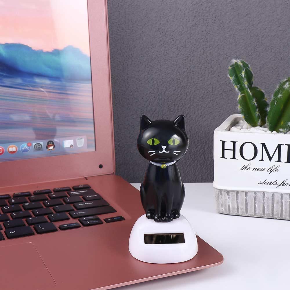 Solar Powered Dashboard Black Bobble Head Doll Solar Toy Doll Dancing Cat Figure Shaking Head Cat