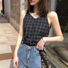 Women's Fresh Style Button Down V Neck Sleeveless Plaid Print Blouse Chiffon Tank Top Camisole