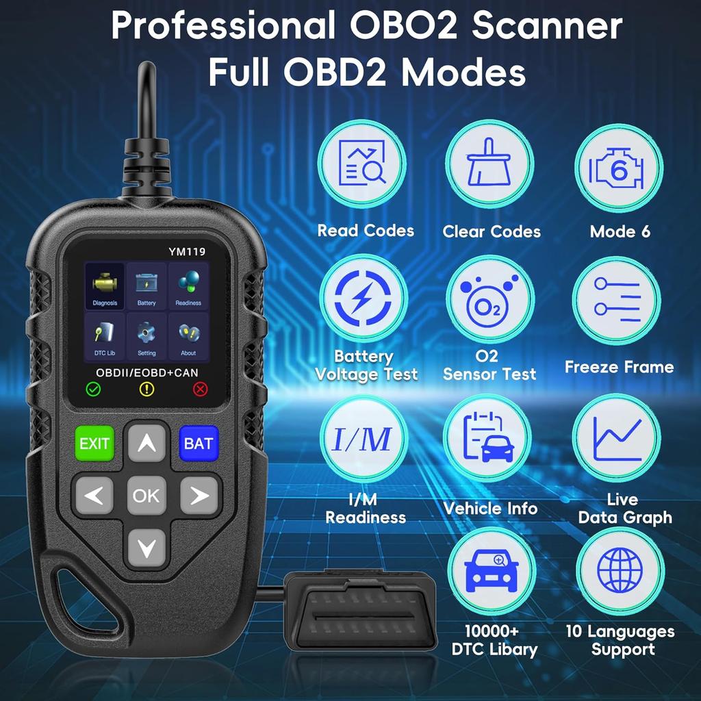 Диагностический сканер OBD2, улучшенный считыватель кодов Check Engine со сбросом OBDII/EOBD, диагностические сканеры CAN для всех транспортных средств после 1996 года