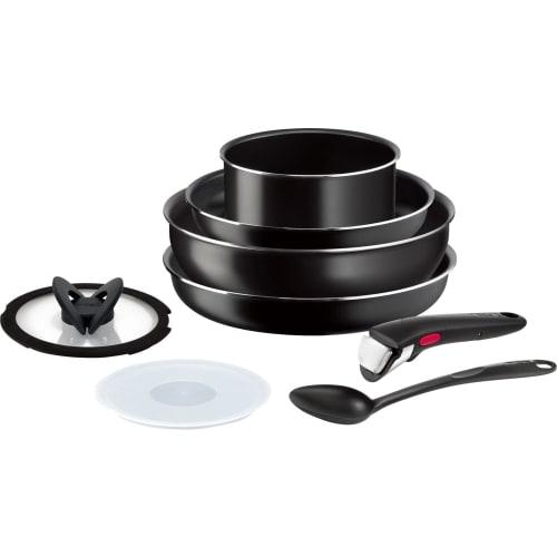 Tefal 8-piece Frying Pan and Pot Set with Removable Handle for Gas Fire Only "Ingenio Neo Turquoise Black" Non-stick with Epis Spoon L16398