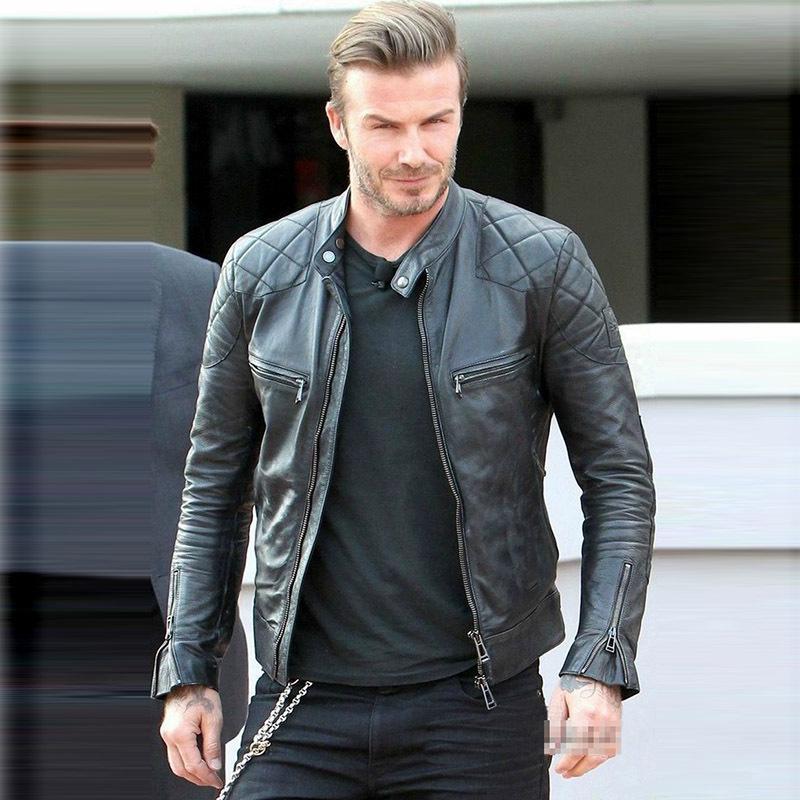 Мужская куртка из натуральной овчины, с воротником-стойкой, косой ромбовидный узор, повседневный мотоциклетный стиль