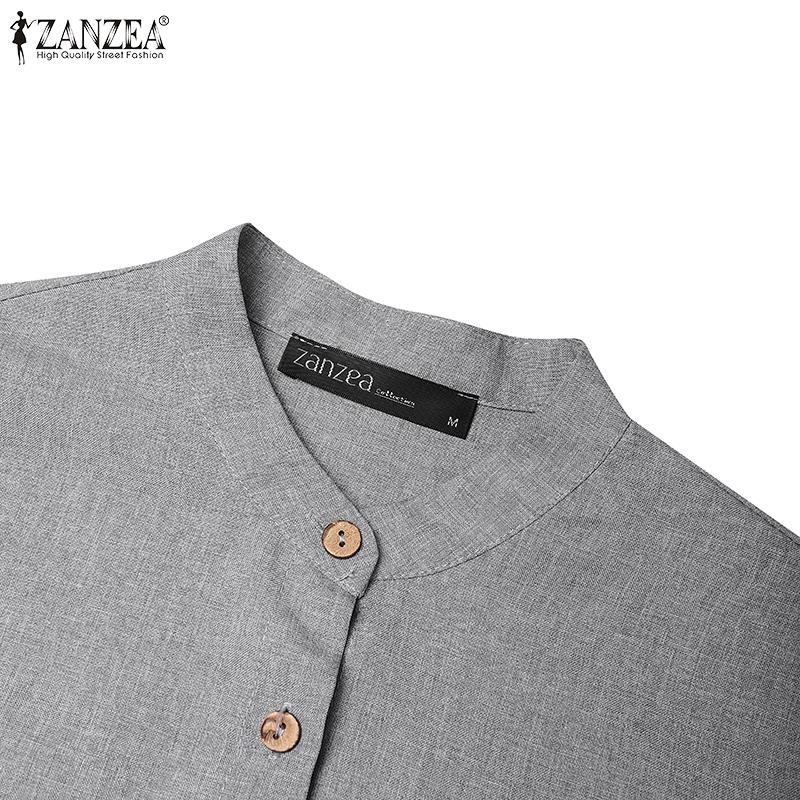 ZANZEA Женское повседневное платье с длинными рукавами и воротником-стойкой, полностью расклешенное