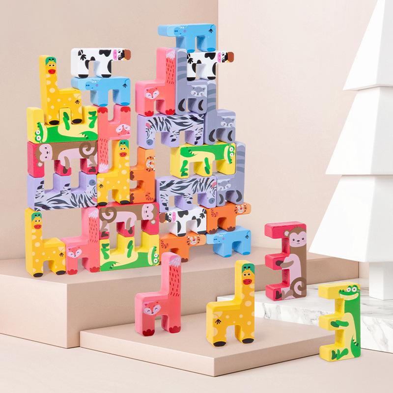Детские творческие строительные блоки с животными, детские деревянные развивающие конструкторы для раннего образования, радость баланса, штабелируемые игрушки с высоким штабелированием