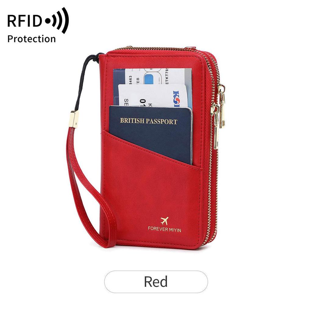 2024 RFID Travel Passport Holder & Ticket Organizer with Double Zippers - Crossbody Multifunctional Wallet & Document Bag.