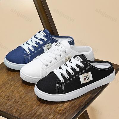 Модные женские тапочки Легкая парусиновая обувь 2025 Лето Низкий верх Дышащие белые кроссовки Удобная Нескользящая Уличная Повседневная обувь