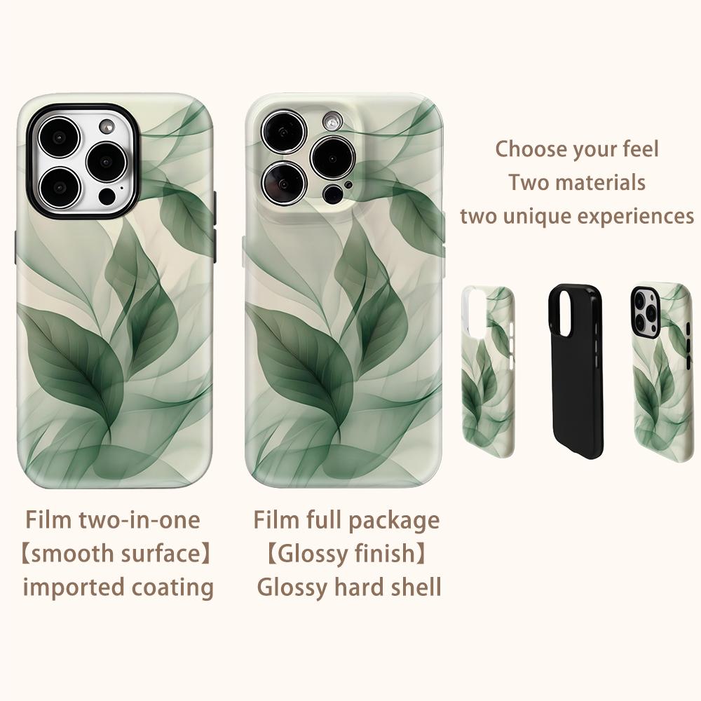 Прозрачный чехол для телефона с зелеными листьями для IPhone 17AIR 16E 16 15 14 13 12 11 17 Pro Max Plus Двухслойная задняя крышка
