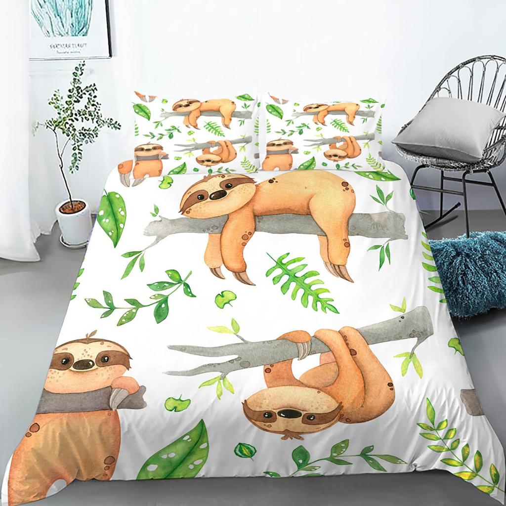 Мультяшный ленивец Комплект пододеяльника Трехпредметный Декоративный постельный комплект для детской комнаты