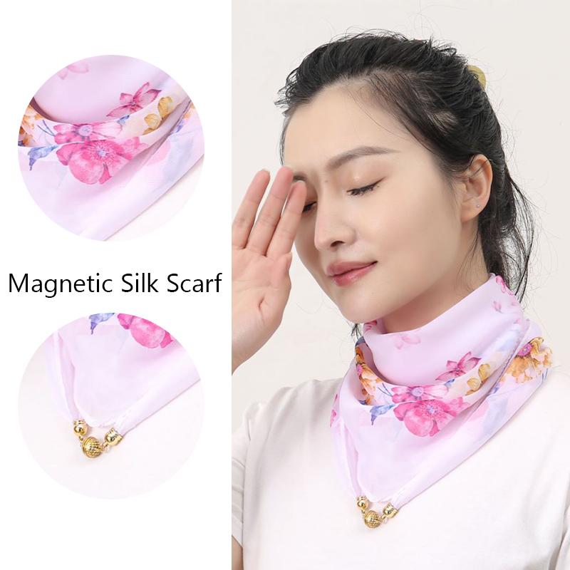 Versatile Magnetic Snap Lazy Scarf Square Scarf Silk Scarf Small Gold Ball Chiffon New