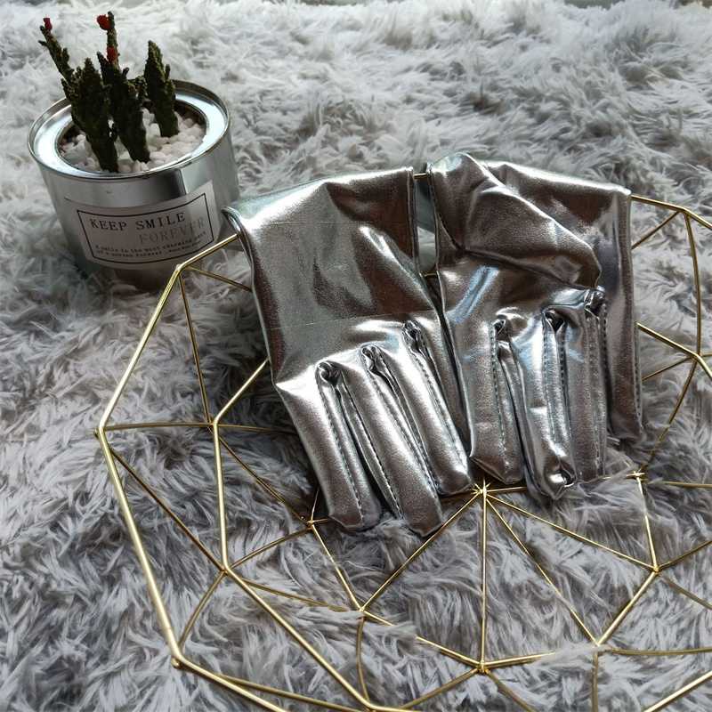 Серебряные эластичные перчатки из лакированной кожи, тонкие золотые танцевальные перчатки для выступлений, флуоресцентные сценические перчатки из спандекса для выступлений для взрослых