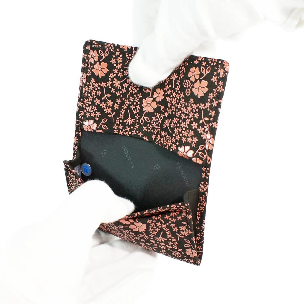 Футляр для визиток Inden большой вместимости из оленьей кожи, черный x розовый лак, узор «американский синий» [Indenya] 2501-51-166