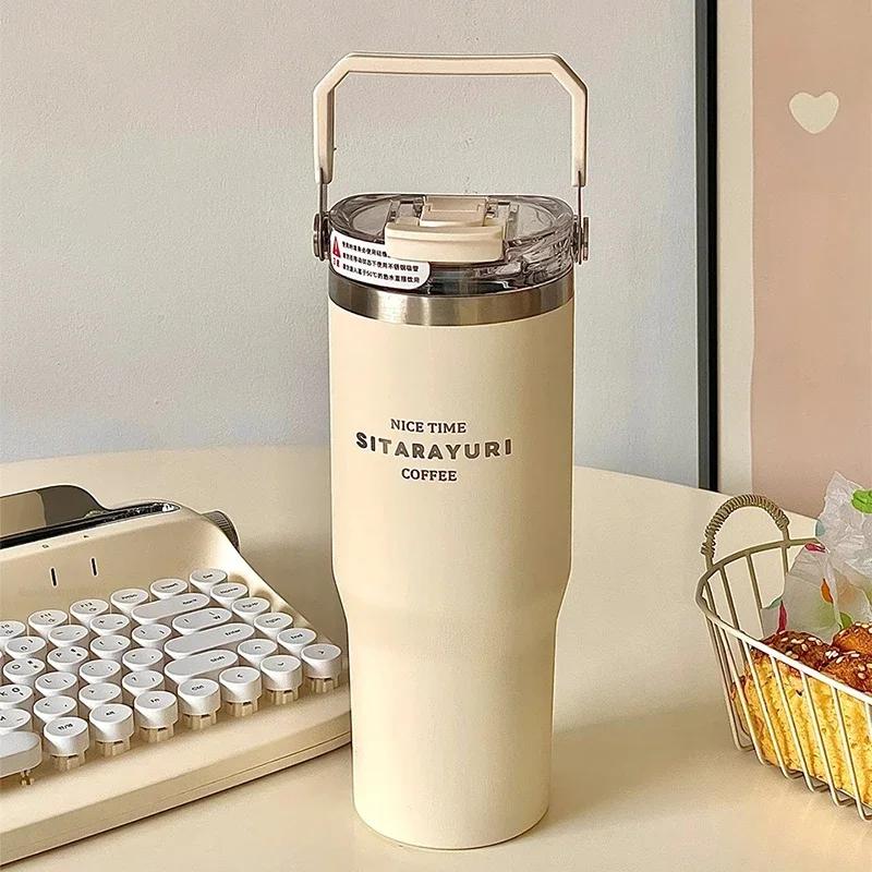 20oz Large Capacity Thermal Bottle for Girls Women Vacuum Insulation Cold Water Cup Portable Double Drink Straw Car Coffee Mug