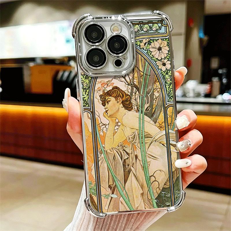 Винтажный Альфонс Муха Весна Мягкий Чехол Для Телефона Для iPhone 15 16 17 Air 14 Pro Max 16E Plus 13 12 Mini Покрытие Защита От Падения Fundas