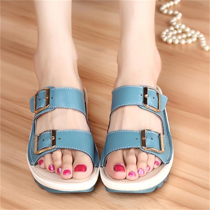 Fashion New Large Size Women 100% Cowhide Slippers Flat Comfortable Beach Shoes Fashion Comfortable Slip-resistant Wear Slippers