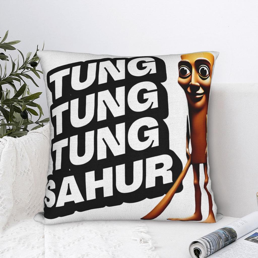 Tung Tung Tung Sahur Brainrot Funny Pillow Case Comfy Pillow Cover Kawaii Pillowcases For Sofa Home Decoration