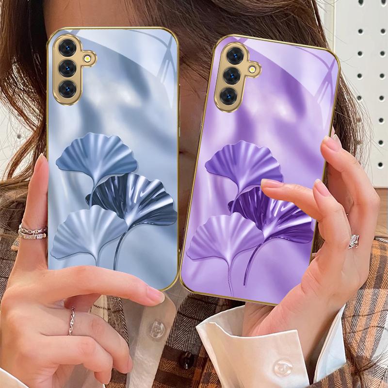 Роскошные листья гинкго для Samsung Galaxy S20 FE S21 S22 S23 Plus S24 Ultra 25Ultra S21+ S9+ S22Plus Золотой стеклянный чехол для телефона