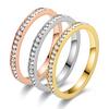 2025 2mm Iced Out Cubic Zirconia Ring Female Gold Copper Color Stainless Steel Wedding Rings for Women Fashion Zircon Gift