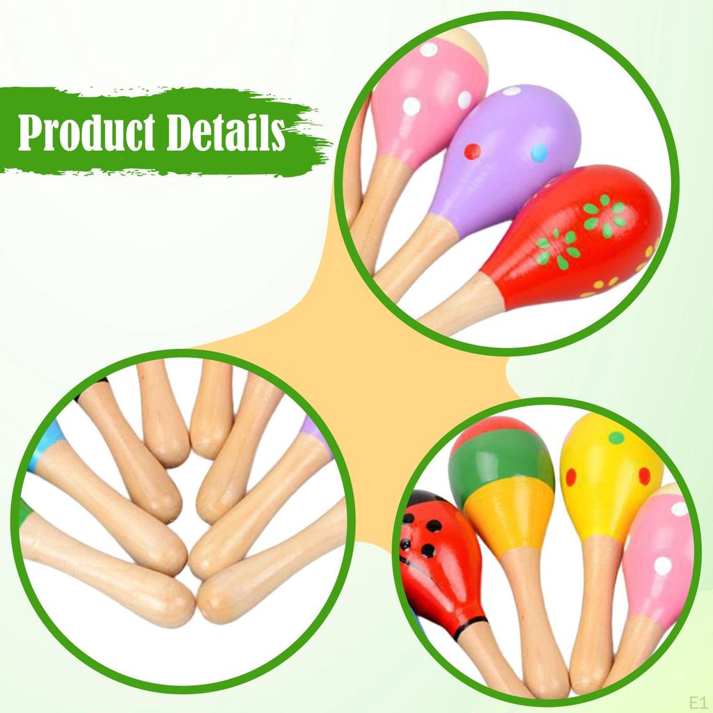 6 Pieces Wooden Maracas Hand Percussion Rattles Children Gifts Learning Toys Musical for Party