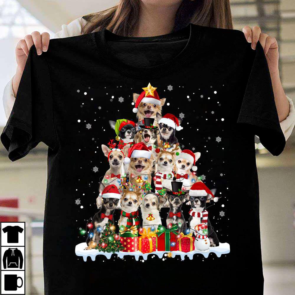 Chihuahua Christmas Tree Cotton Black T Shirt Unisex Unisex T-Shirt