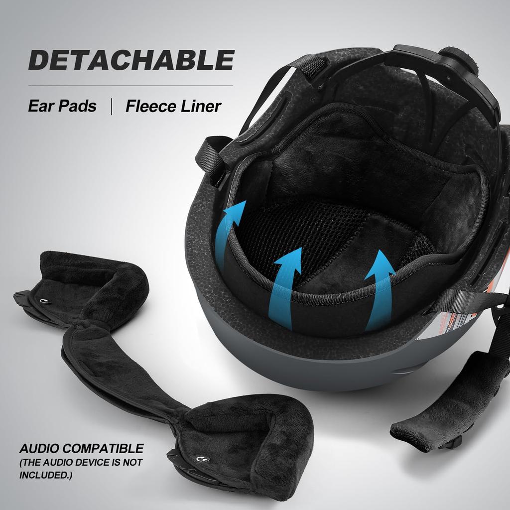 Odoland Ski Helmet and Snow Goggle Size Snowboard Glasses Flat Impact UV Adult L Set, Dial-Type Adjustment, Helmet, Compatible, Lens, Windproof,