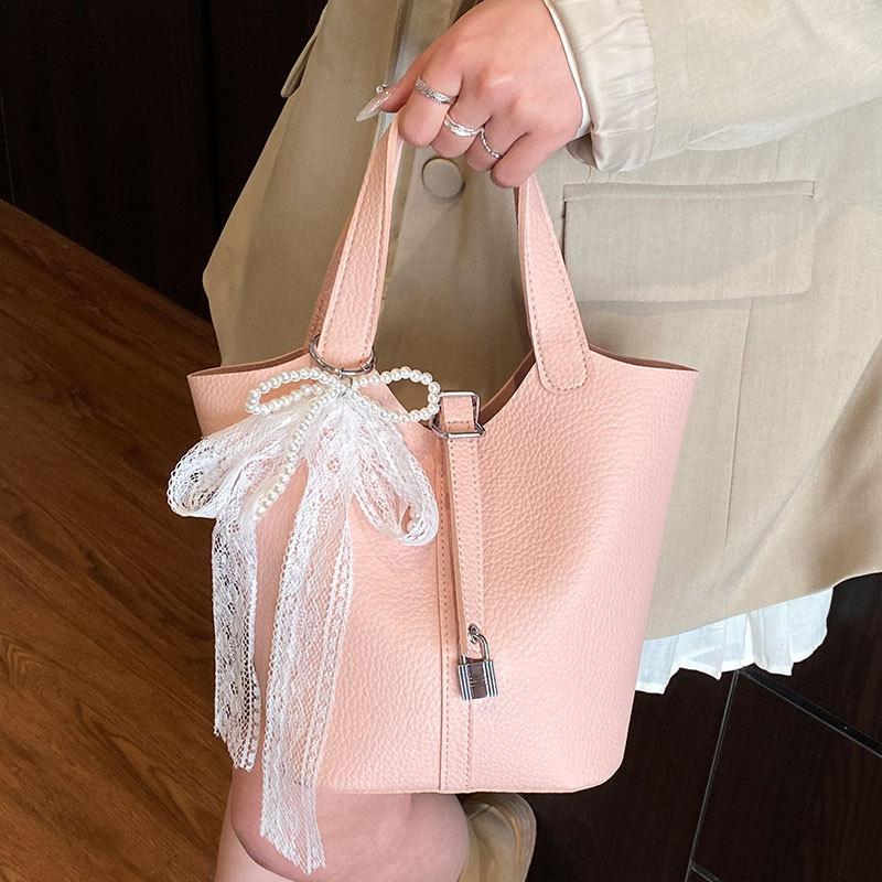 Простой темперамент узор личи портативная сумка-ведро повседневная легкая роскошь однотонная высококлассная сумка-мессенджер сумка женская