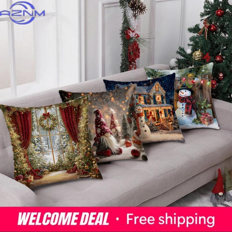 Christmasthemed Pillowcase with SnowmanSuitable for sofa car bedroom decorative cushion cover pillow cover